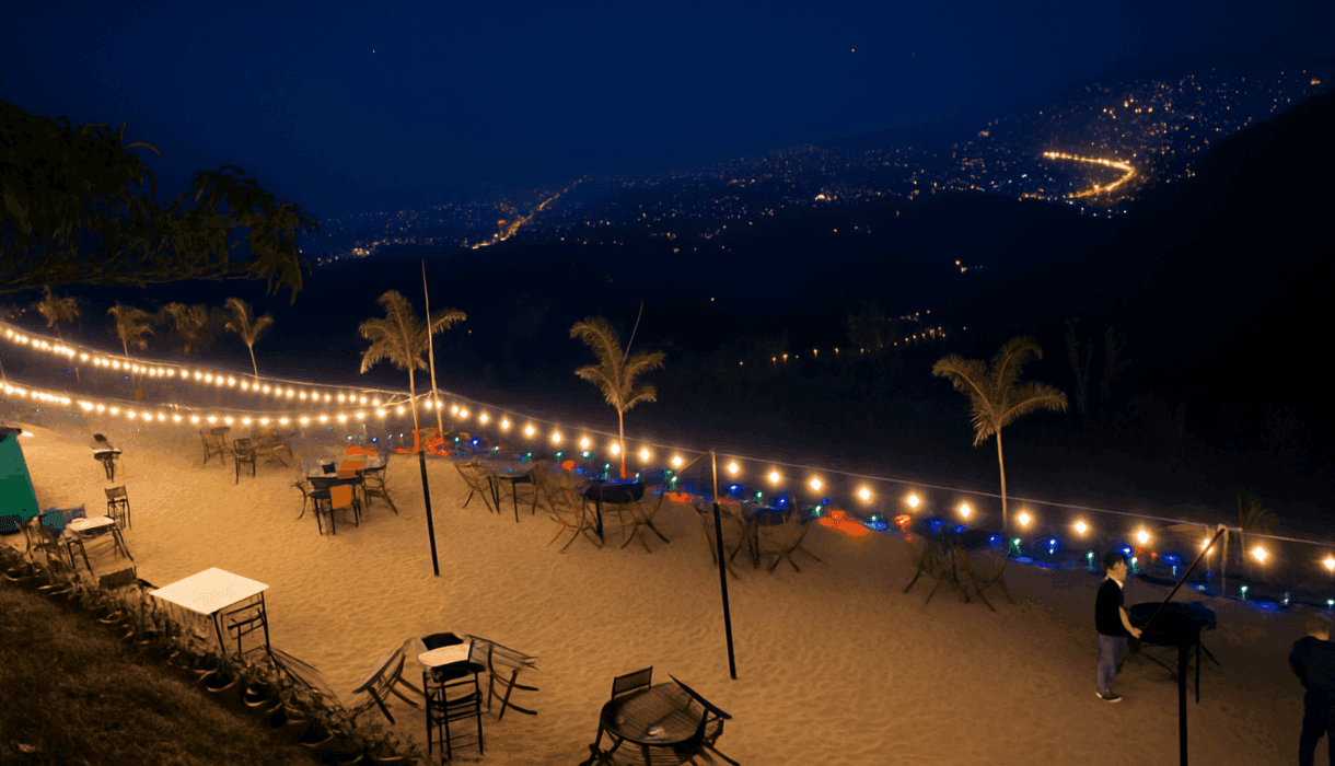 A misty morning view from a luxury Bhedetar hill station resort